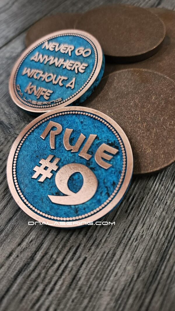 Rule 9 - Deep Laser Engraved Copper Coin - with Shipwreck Patina - Gibbs Knife Rule
