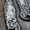 il_fullxfull.8064726960_ae1t.jpg Custom Spyderco PM2 Black Aluminum Scales – Custom Pin-Up Girl 3 - Engraved Loop Scales – 7075 Aluminum Anodized PM2 Scales –