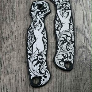 Custom Spyderco PM2 Black Aluminum Scales – Custom Pin-Up Engraved Loop Scales – 7075 Aluminum  Anodized PM2 Scales –