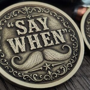 Custom 3D Engraved Doc Holliday "I'm Your Huckleberry" Brass Coin | Say When | 3D Laser Engraved 47mm Brass Challenge Coin | Tombstone