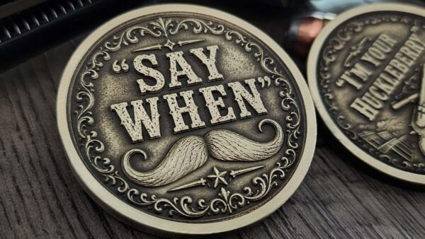 il_fullxfull.8154551651_dueu.jpg Custom 3D Engraved Doc Holliday "I'm Your Huckleberry" Brass Coin | Say When | 3D Laser Engraved 47mm Brass Challenge Coin | Tombstone