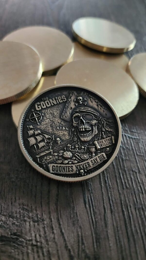 il_fullxfull.8217726951_ttp2.jpg 3D Engraved Goonies Brass Challenge Coin | 50mm Collector Coin | One Eyed Willy Treasure Coin | Goonies Never Say Die | Adventure Movie Fan