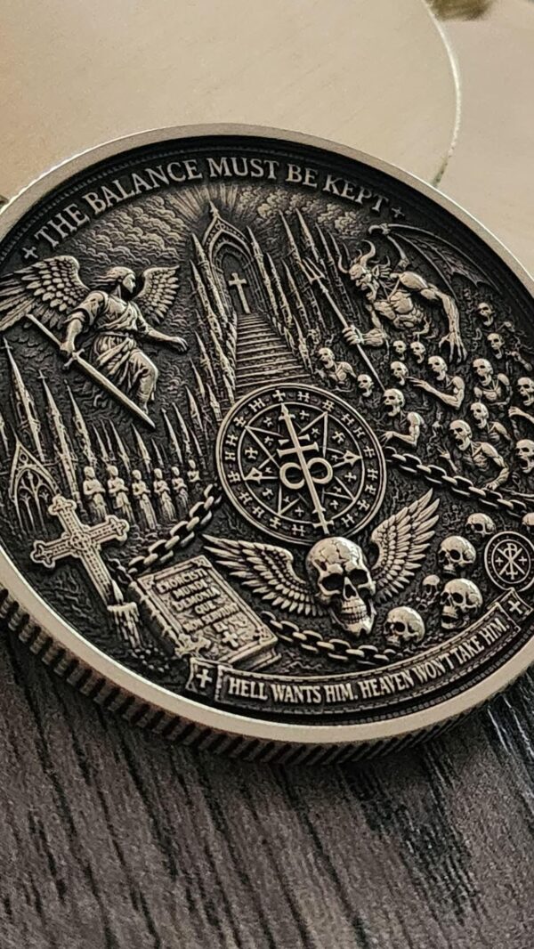 Constantine Inspired Brass Challenge Coin | 50mm Collector Coin | Heaven vs Hell Coin | Supernatural Gothic Coin | Exorcist EDC Collectible