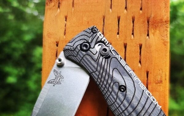 Topographic Map - Benchmade Bugout Crossfade - Laser Engraved - Black Linen Micarta Knife Scales - Flytanium Gear *Scales/Handles Only*