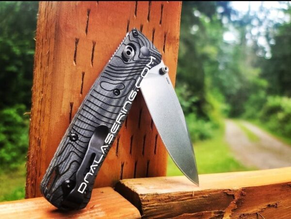 Topographic Map - Benchmade Bugout Crossfade - Laser Engraved - Black Linen Micarta Knife Scales - Flytanium Gear *Scales/Handles Only*