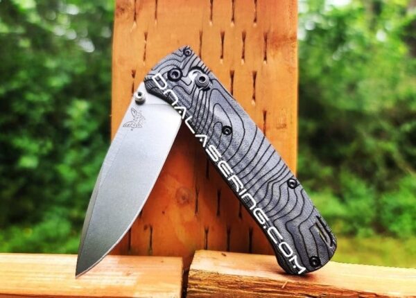 Topographic Map - Benchmade Bugout Crossfade - Laser Engraved - Black Linen Micarta Knife Scales - Flytanium Gear *Scales/Handles Only*