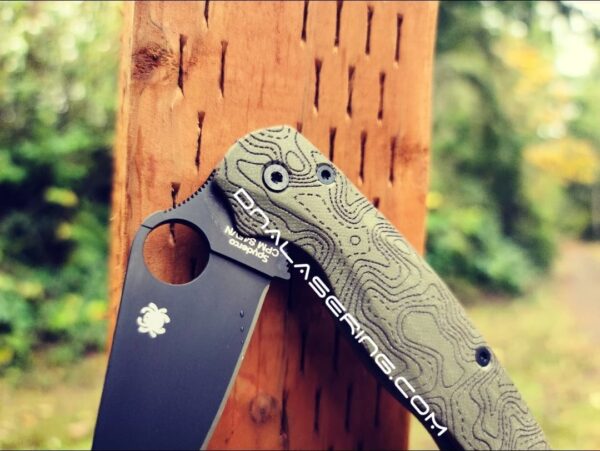 Topographic Map - Spyderco PM2 Lotus - Laser Engraved OD Green G-10 Knife Scales - Flytanium Gear - Knife & Hardware Optional