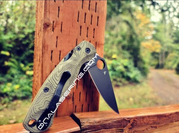 Topographic Map - Spyderco PM2 Lotus - Laser Engraved OD Green G-10 Knife Scales - Flytanium Gear - Knife & Hardware Optional
