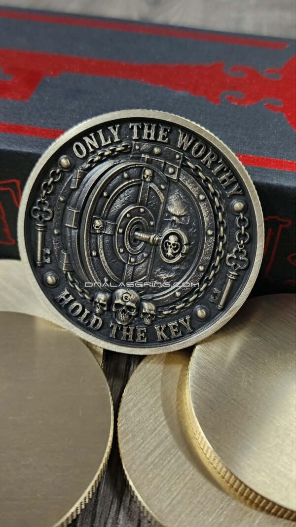 Chaves Knives Inspired Brass Challenge Coin | 50mm Collector Coin | Only the Worthy Hold the Key | 3D Engraved EDC Collectible