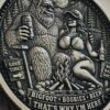 Bigfoot - Boobies - Beer Challenge Coin – 3D Laser Engraved 50mm Brass Coin - Funny Camping & Sasquatch Collector Coin