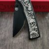 Chaves Redencion 229 Framelock Mag Tanto – Black PVD M390 – Custom Japanese Oni, Skull & Wave Engraving