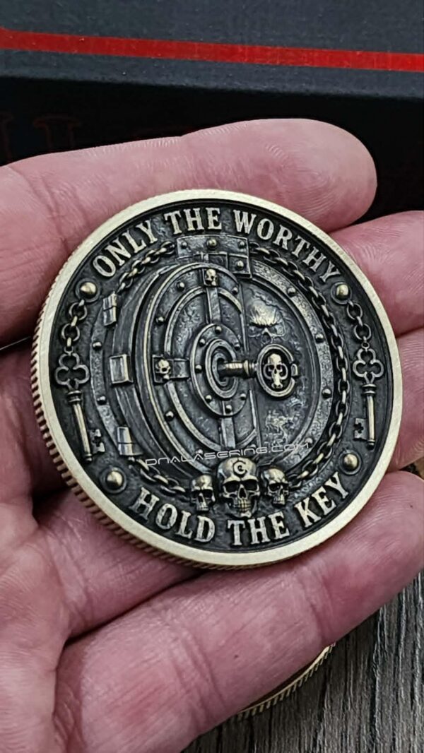 Chaves Knives Inspired Brass Challenge Coin | 50mm Collector Coin | Only the Worthy Hold the Key | 3D Engraved EDC Collectible
