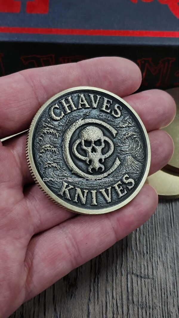 Chaves Knives Inspired Brass Challenge Coin | 50mm Collector Coin | Only the Worthy Hold the Key | 3D Engraved EDC Collectible