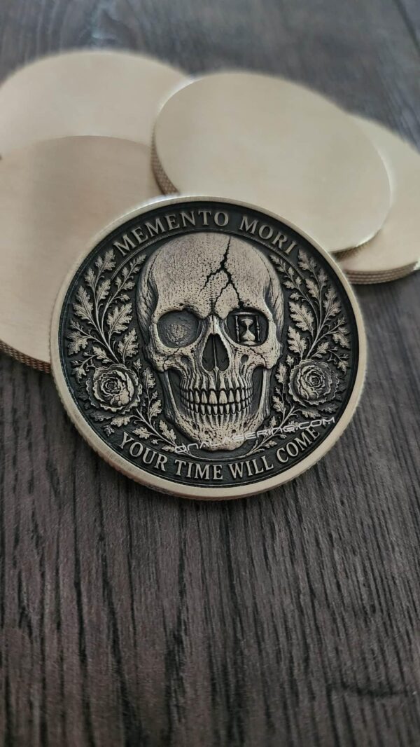 il_fullxfull.8257245481_og2i.jpg Memento Mori Solid Brass 50mm Challenge Coin | "The Final Judgment" | 3D Relief Engraved | EDC Collector Coin