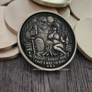 il_fullxfull.8280750599_ogy5.jpg Bigfoot - Boobies - Beer Challenge Coin – 3D Laser Engraved 50mm Brass Coin - Funny Camping & Sasquatch Collector Coin