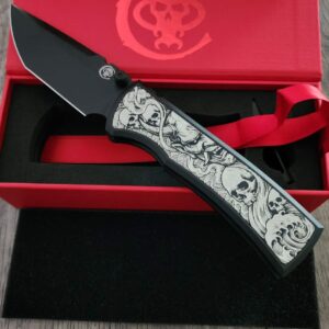 Chaves Redencion 229 Framelock Mag Tanto – Black PVD M390 – Custom Japanese Oni, Skull & Wave Engraving