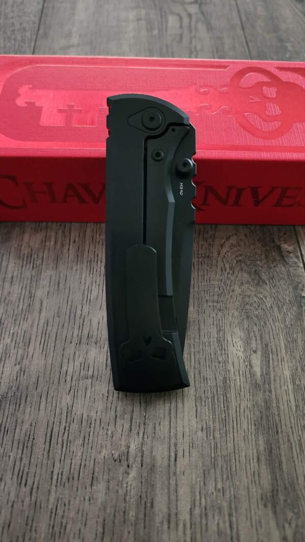 Chaves Redencion 229 Framelock Mag Tanto – Black PVD M390 – Custom Japanese Oni, Skull & Wave Engraving