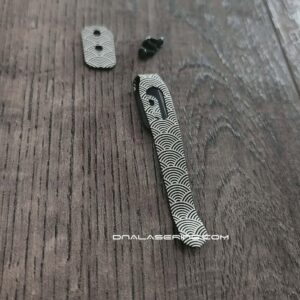 Spartan Harsey Standard Clip - Seigaiha Waves - Laser Engraved Titanium - Deep Carry Pocket Knife Clip - Black Cerakote Finish - Made In USA