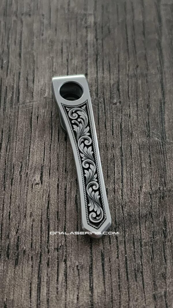 Chris Reeve "CRF" Model 1 Flat Top Clip - Custom Scroll - Laser Engraved Titanium - LynchNW Deep Carry Pocket Knife Clip - Made In USA