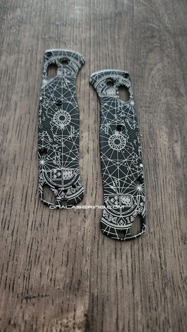 Custom Benchmade Bugout Aluminum Scales – Goonies Map Engraved – Void Black Anodized Scales – Bugout 535 Knife - Flytanium EDC Gear