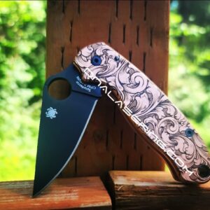 il_fullxfull.3998263370_i0pv.jpg Leaf Scroll - Spyderco PM3 Copper -Laser Engraved Copper Knife Scales - Para 3 - Flytanium - Knife & Hardware Optional