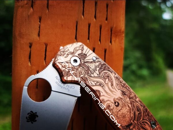 Kraken VS Pirate Ship - Spyderco PM3 - Fiber Laser Engraved Copper Knife Scales - Para 3 Flytanium Gear - Knife & Hardware Optional