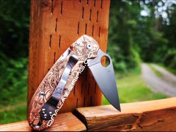 Kraken VS Pirate Ship - Spyderco PM3 - Fiber Laser Engraved Copper Knife Scales - Para 3 Flytanium Gear - Knife & Hardware Optional
