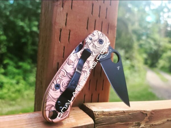 il_fullxfull.4045912375_5jrk.jpg Leaf Scroll - Spyderco PM3 Copper -Laser Engraved Copper Knife Scales - Para 3 - Flytanium - Knife & Hardware Optional