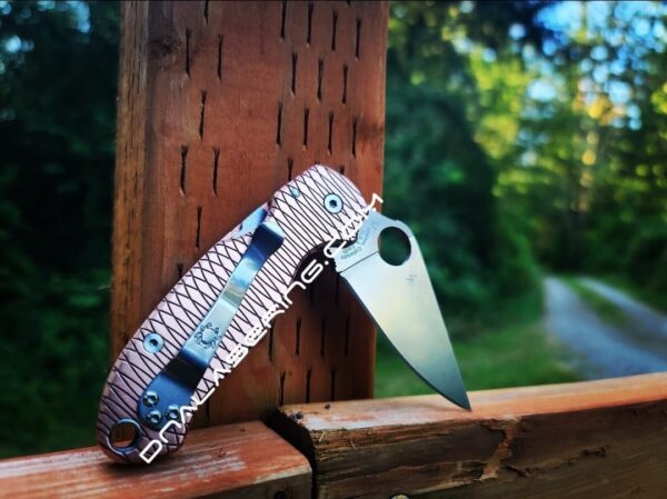 il_fullxfull.4046456604_quj4.jpg Dual Ping Pattern - Spyderco PM3 - NEW Relief Engraving Style - Laser Engraved - Copper Knife Scales - EDC Gear *Knife Install Optional*