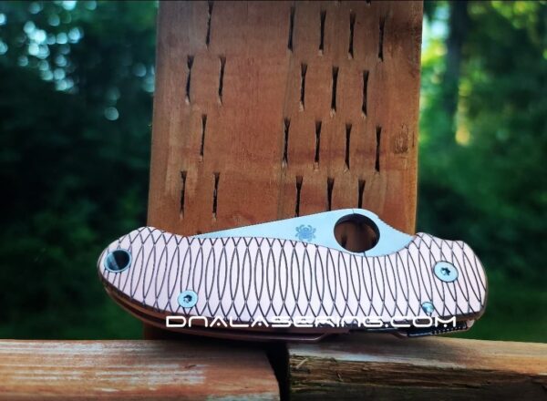 il_fullxfull.4094106859_f230.jpg Dual Ping Pattern - Spyderco PM3 - NEW Relief Engraving Style - Laser Engraved - Copper Knife Scales - EDC Gear *Knife Install Optional*