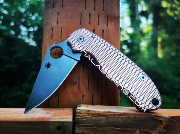 il_fullxfull.4094106939_rkkd.jpg Dual Ping Pattern - Spyderco PM3 - NEW Relief Engraving Style - Laser Engraved - Copper Knife Scales - EDC Gear *Knife Install Optional*