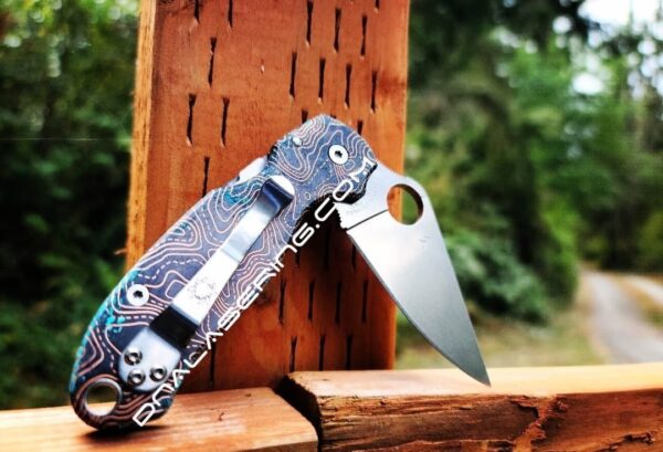 il_fullxfull.4236967509_3nmg.jpg Topographic Lines 2.0 Patina - Spyderco PM3 - Fiber Laser Engraved Copper Knife Scale - Paramilitary 3 Flytanium - Knife & Hardware Optional
