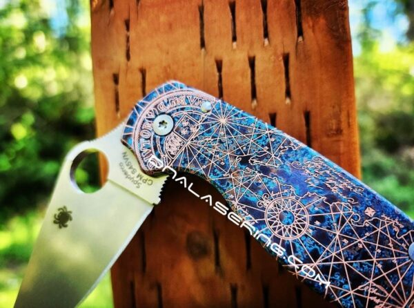il_fullxfull.5016759605_jir9.jpg Goonies Map - Shipwreck Patina - Spyderco PM3 - Laser Engraved Copper Knife Scale - Paramilitary 3 Flytanium - Knife & Hardware Optional