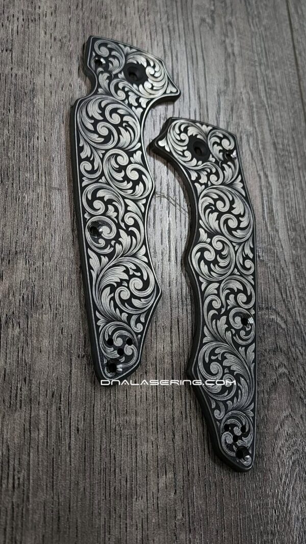 Custom Contoured Scroll - Spyderco YoJumbo - Deep Laser Engraved - Titanium Scales - EDC Gear *Scales/Handles Only*