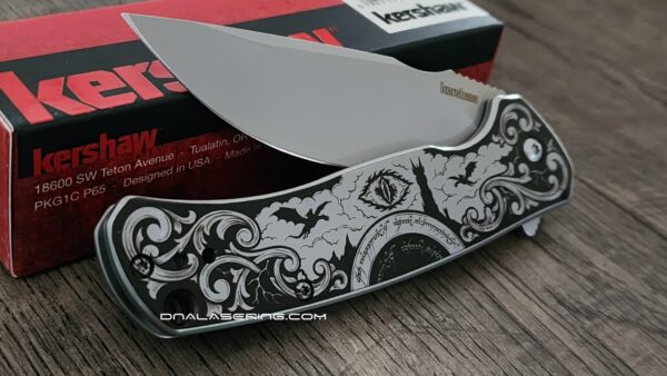 Custom Engraved Kershaw Scour Engraved Knife – Custom LOTR Inspired Design – One Knife to Rule them All - EDC Pocket Knife