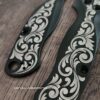 il_fullxfull.8386029538_2zsc.jpg Titanium Black Laser Engraved Custom Ornate Scroll - Spyderco Paramilitary 2 Lotus Scales - PM2 Scales - Flytanium Gear