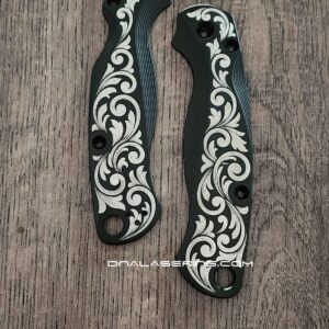 il_fullxfull.8386032236_7ldb.jpg Titanium Black Laser Engraved Custom Ornate Scroll - Spyderco Paramilitary 2 Lotus Scales - PM2 Scales - Flytanium Gear