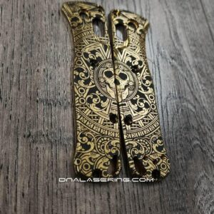 il_fullxfull.8400466789_ik2a.jpg Benchmade MINI Bugout 533 Brass Scales | Aztec Skull Custom Laser Engraved | Flytanium EDC Gear