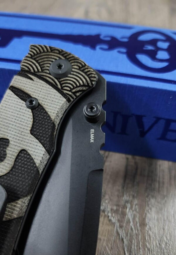 Chaves Blue Label Black Micarta Knife | Seigaiha Wave Engraved Chaves Skull | Black Tanto Blade or Drop Point Available