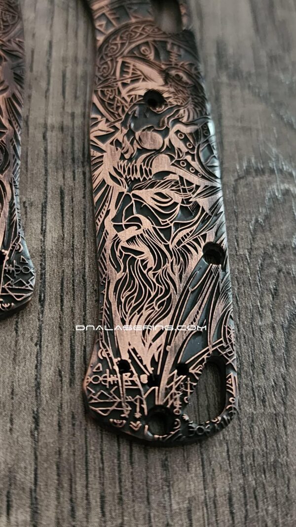 il_fullxfull.8431059327_2pyc.jpg Viking - Odin - Norse God - Relief Engraved & Aged - Benchmade Bugout Copper - Laser Engraved Copper Knife Scales - EDC Gear