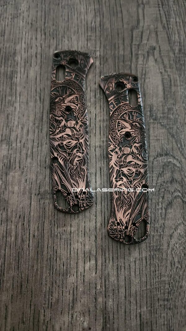 il_fullxfull.8431059337_62ts.jpg Viking - Odin - Norse God - Relief Engraved & Aged - Benchmade Bugout Copper - Laser Engraved Copper Knife Scales - EDC Gear