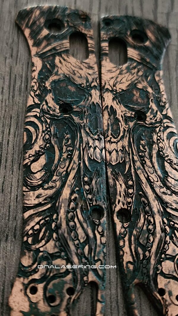 il_fullxfull.8431065193_k6h6.jpg Davy Jones - Relief Engraved & Aged - Benchmade Bugout Copper - Laser Engraved Copper Knife Scales - EDC Gear