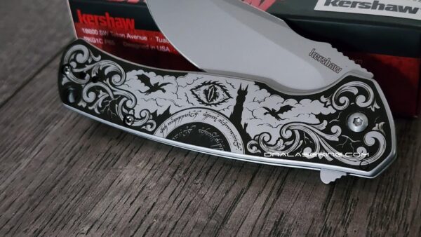 Custom Engraved Kershaw Scour Engraved Knife – Custom LOTR Inspired Design – One Knife to Rule them All - EDC Pocket Knife