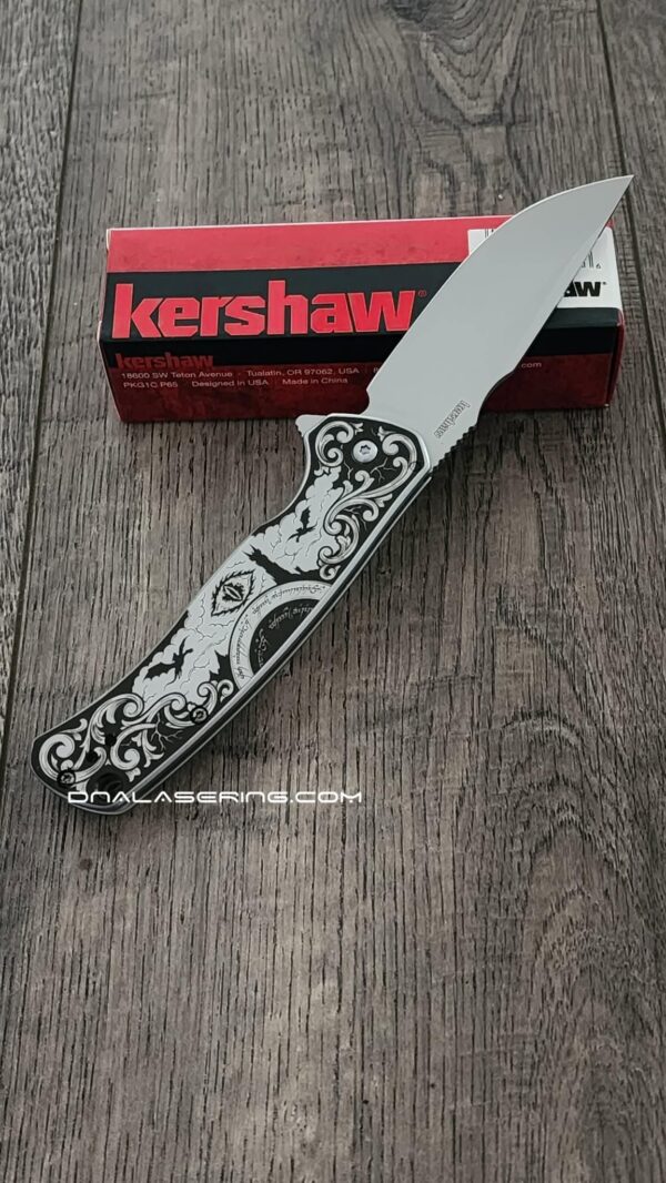 Custom Engraved Kershaw Scour Engraved Knife – Custom LOTR Inspired Design – One Knife to Rule them All - EDC Pocket Knife