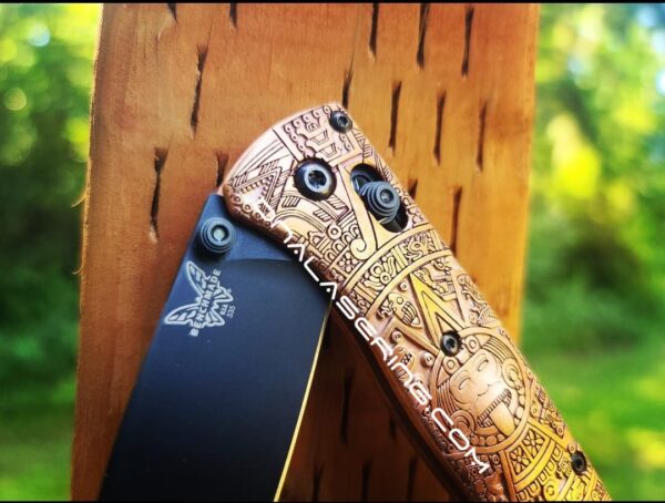 il_fullxfull.3973020706_3exv.jpg Aztec Calendar - NEW Relief Engraving Style - Benchmade Bugout 535 Copper - Deep Laser Engraved - Flytanium *Scales /handles Only*