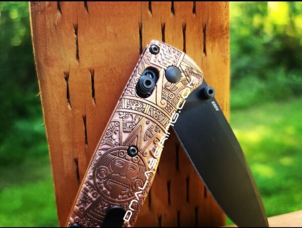il_fullxfull.3973020756_1gzm.jpg Aztec Calendar - NEW Relief Engraving Style - Benchmade Bugout 535 Copper - Deep Laser Engraved - Flytanium *Scales /handles Only*