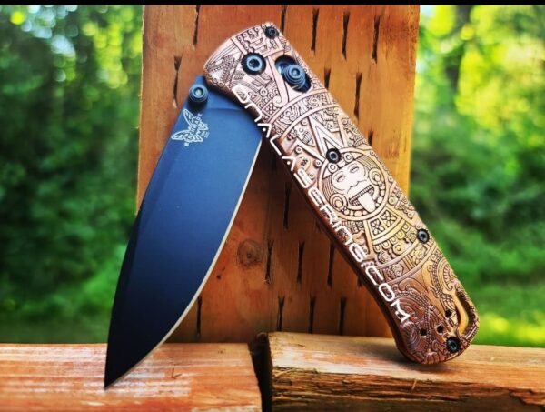 il_fullxfull.4020677019_gbih.jpg Aztec Calendar - NEW Relief Engraving Style - Benchmade Bugout 535 Copper - Deep Laser Engraved - Flytanium *Scales /handles Only*