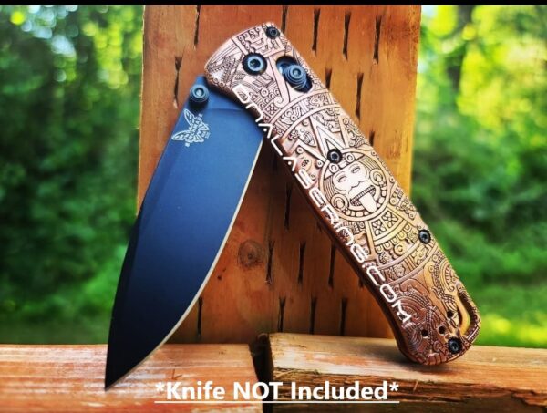 il_fullxfull.4413591072_jfou.jpg Aztec Calendar - NEW Relief Engraving Style - Benchmade Bugout 535 Copper - Deep Laser Engraved - Flytanium *Scales /handles Only*