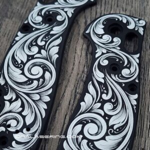 il_fullxfull.8594027224_4y2z.jpg Benchmade Griptilian Aluminum Scales – Black Anodized Custom Scroll Design – Laser Engraved Griptilian Scales – Satin Hardware Included