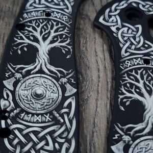 il_fullxfull.8641989191_q6u5.jpg Benchmade Griptilian Aluminum Scales – Black Anodized Viking Tree of Life Design – Laser Engraved Scales – Satin Hardware Included